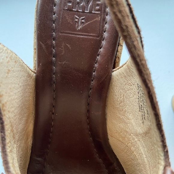 Frye Pepper Kilte Slingbacks Wedges 7.5 Fabric Leather Cork Fringe Heel Women’s - Picture 12 of 12